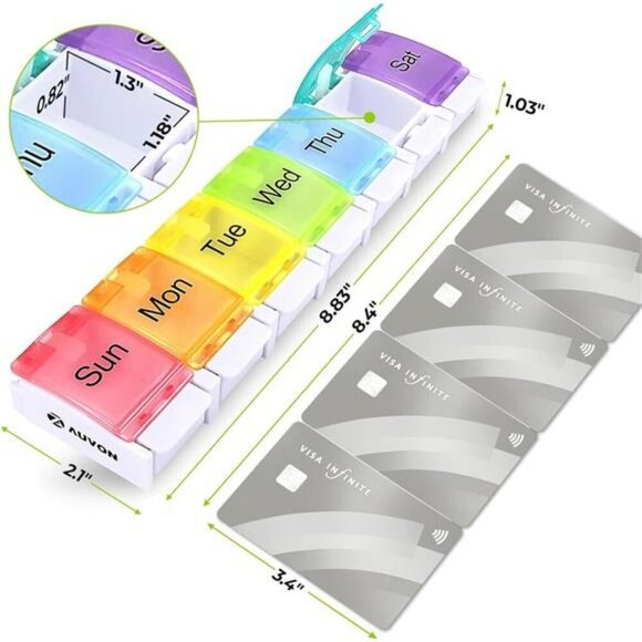 Weekly Pill Organizer Arthritis Friendly BPA Free Travel 7 Day Pill Box Case - Picture 6 of 7